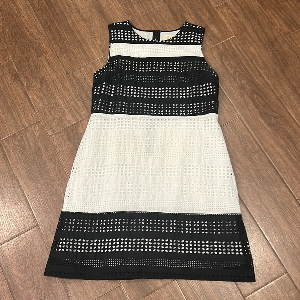 Michael Kors Black & White Eyelet Sleeveless Dress